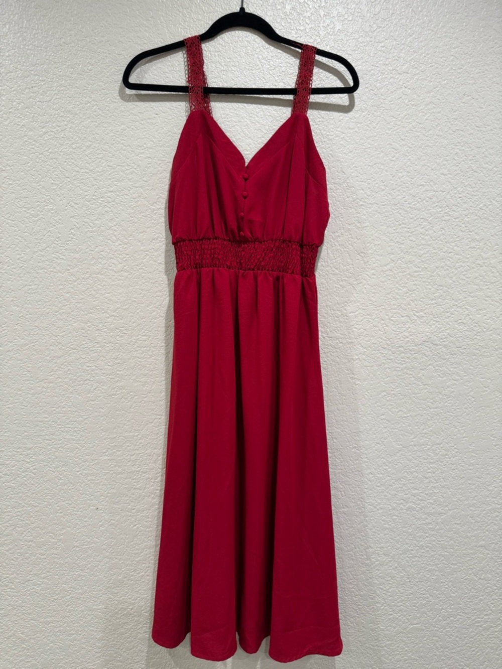SHEIN Red Sleeveless Button-Front Midi Dress